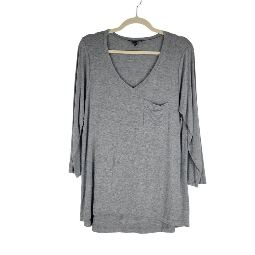 Cable & Gauge Top V-Neck Tunic Womens Extra Large Gray Long Sleeve Pocket